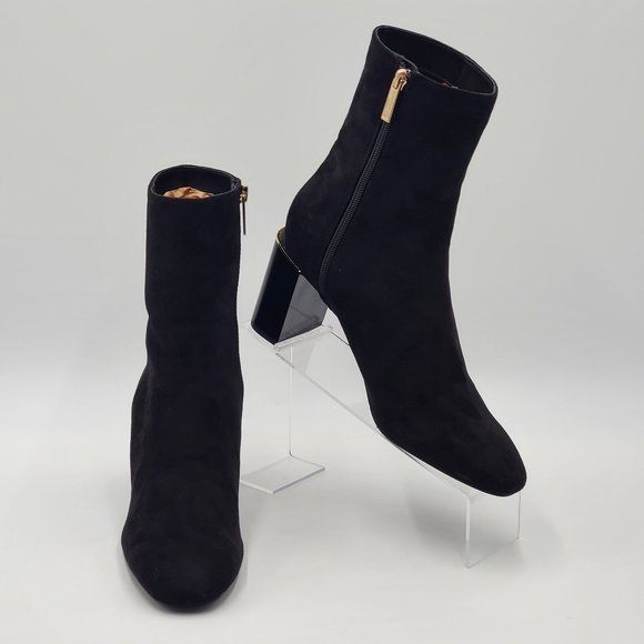 Zara Velvet Booties Gold Trimmed Block Heels - Picture 7 of 16
